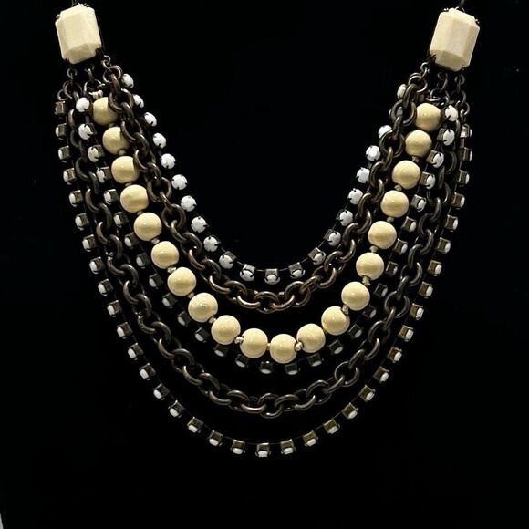 Vtg Talbots Multi-Layered Necklace 9" Black Cream Multi-Chain Adjustable Signed - Picture 2 of 7